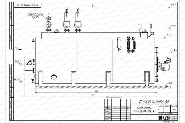 Чертеж газового парового котла 1.5 т 170 С